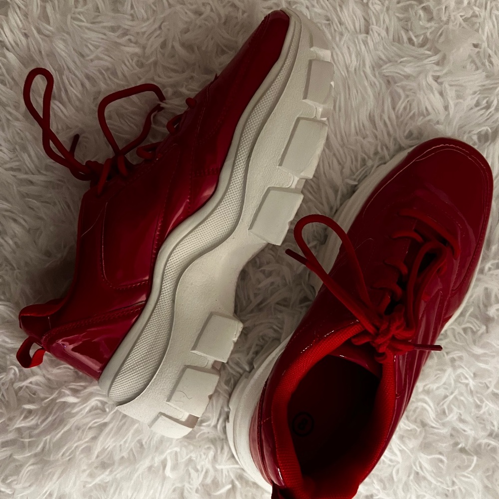 Red platform sneakers size 8